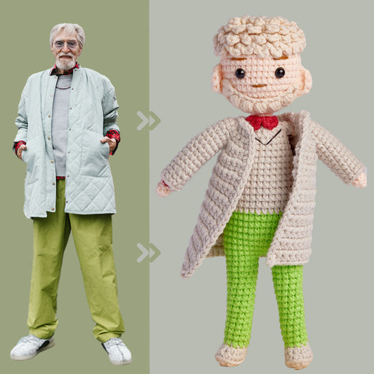 Custom Crochet Doll Personalized Gifts Handwoven Mini Look alike Dolls - Fashion Grandpa Doll