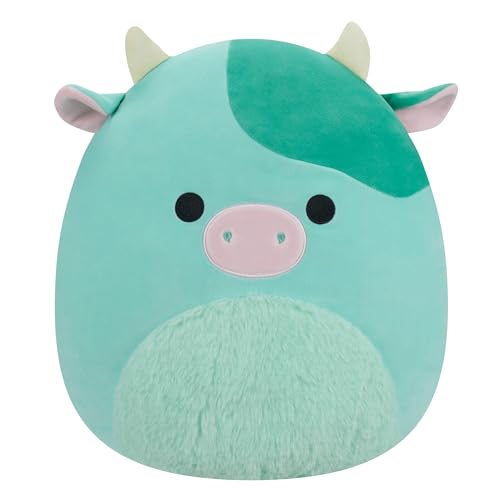 New Squishmallows Original 14-Inch Seamus Green Cow with Fuzzy Belly