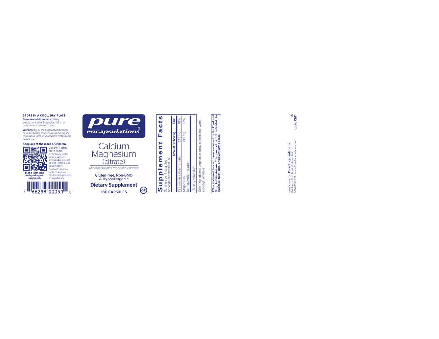 Pure Encapsulations Calcium Mag (citrate) 80 mg