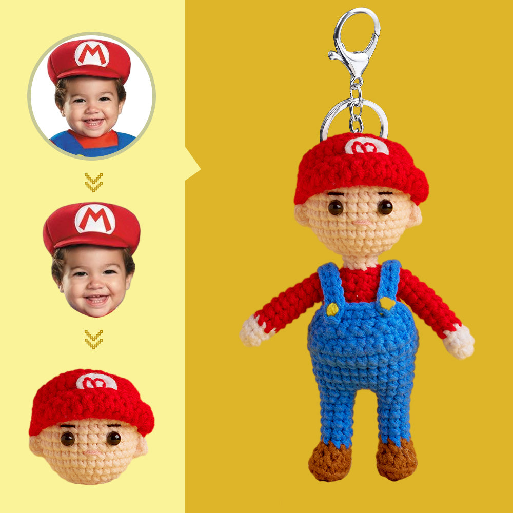 Custom Face Crochet Doll Personalized Gifts Handwoven Mini Dolls - Mario