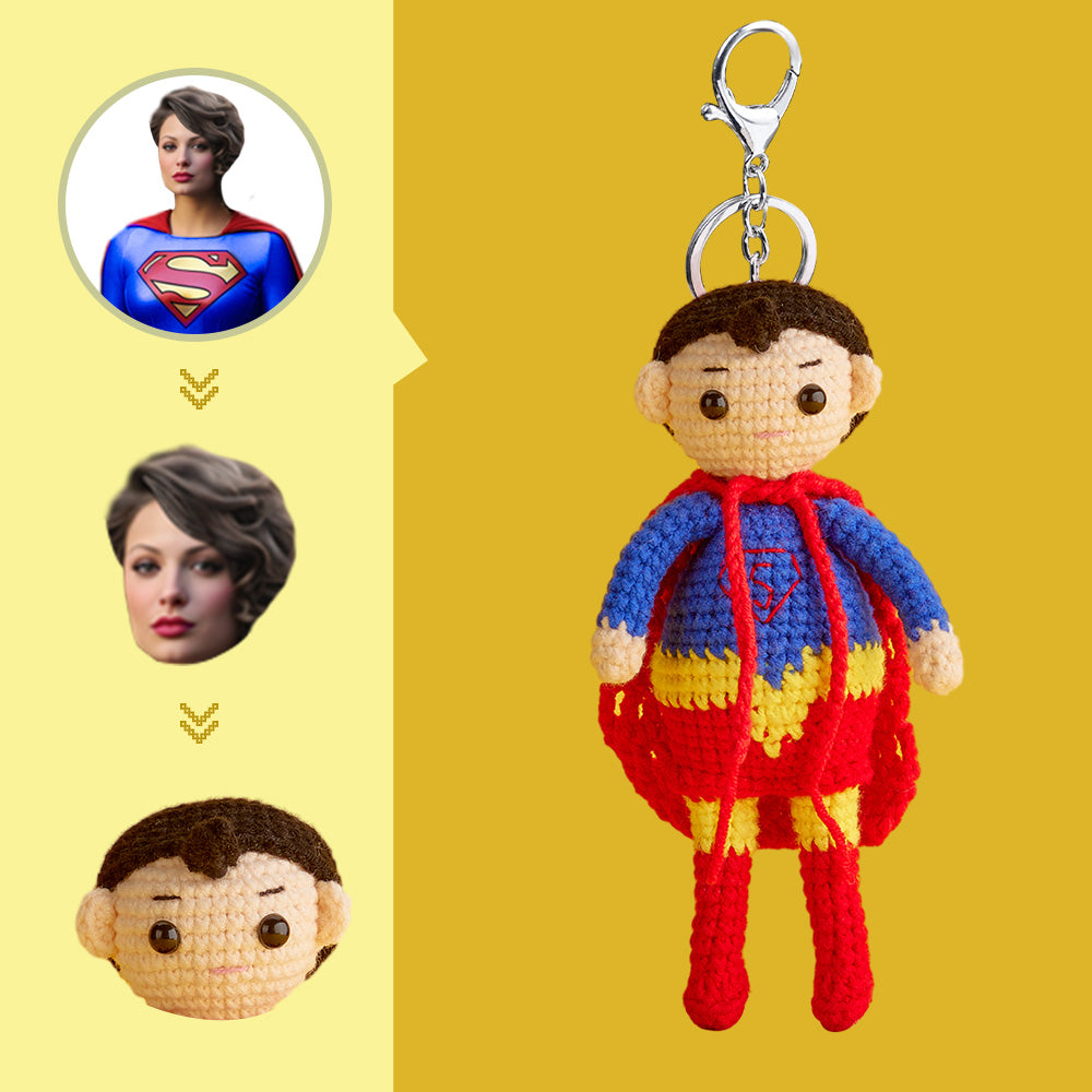 Custom Face Crochet Doll Personalized  Handwoven Mini Dolls Gifts - Supergirl